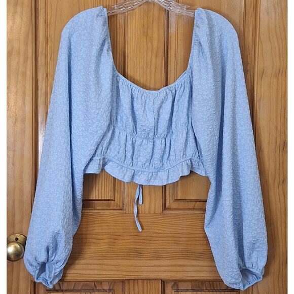 Lulus Feeling Forever Light Blue Floral Jacquard Crop Top Size Large Coquette - Picture 6 of 10